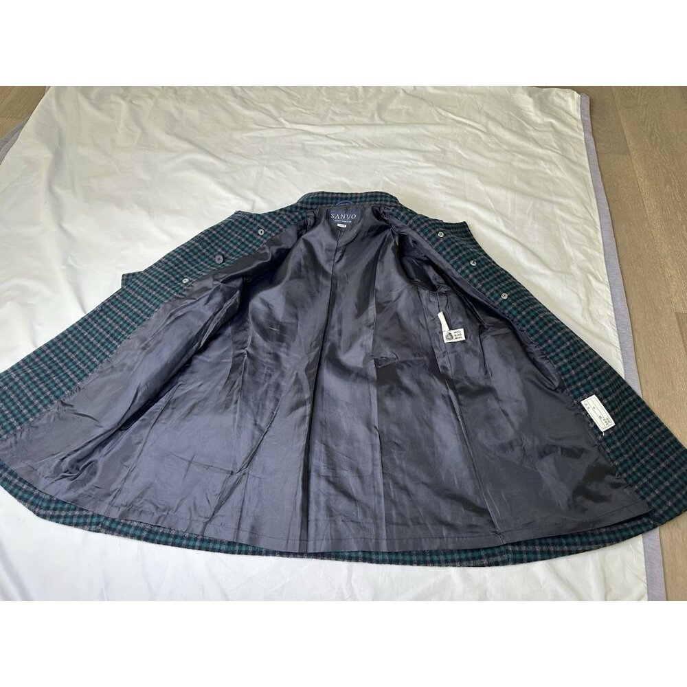 SANYO Tokyo Girl Wool Plaid Coat Size 4 Green Double Breasted Japan - Picture 5 of 11